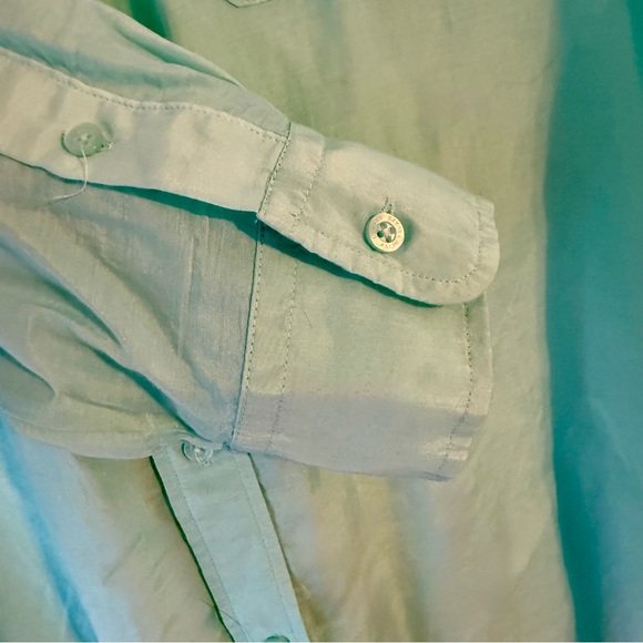 Lauren Ralph Lauren Silk Blend Aqua Button Down Utility Blouse - XL - Picture 4 of 4